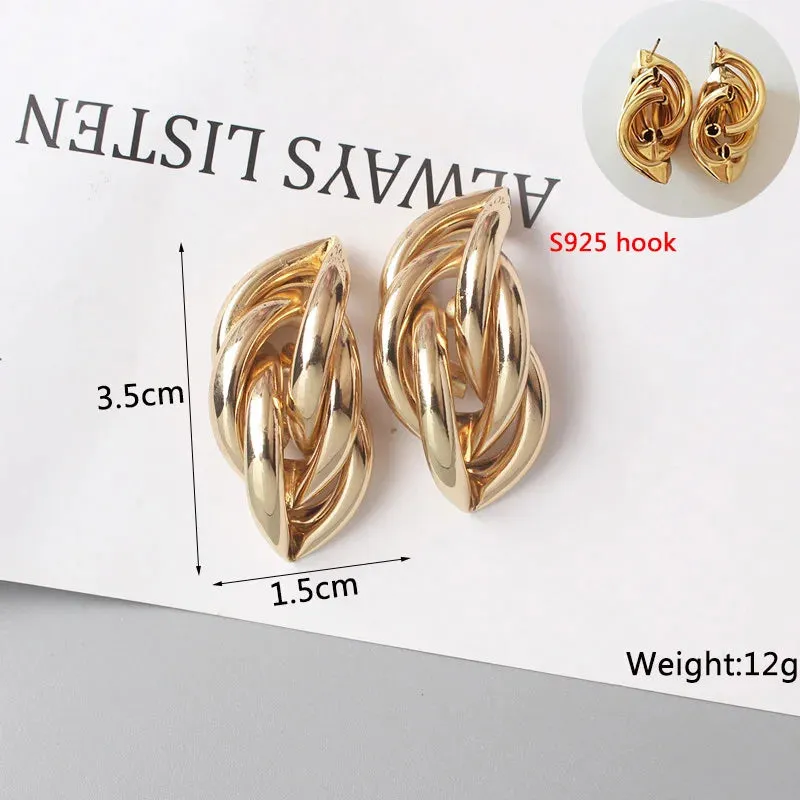 New Fashion Twist Dangle Earrings for Women Exaggerated Gold Color Metal Wrap Earrings European Ear Jewelry oorbellen