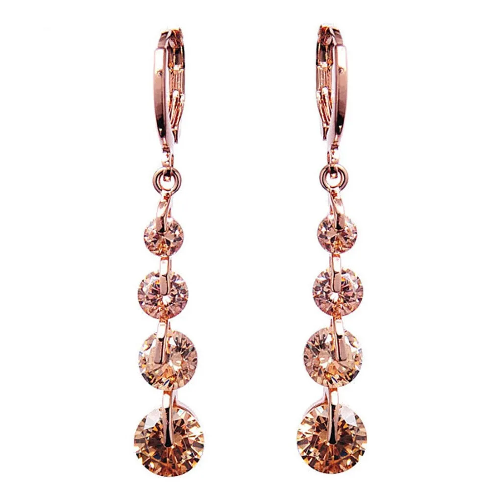 New Fashion Women/Girl's 18k Rose Gold Plated 6 Colors CZ Diamond Pierced Dangle Drop Earrings Jewelry Gifts