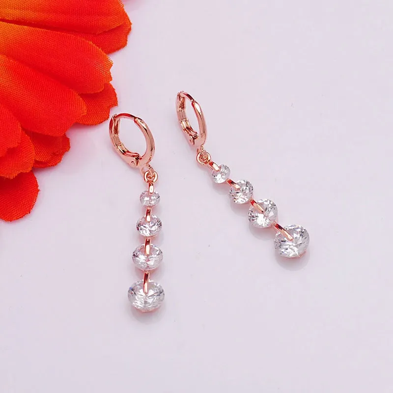 New Fashion Women/Girl's 18k Rose Gold Plated 6 Colors CZ Diamond Pierced Dangle Drop Earrings Jewelry Gifts