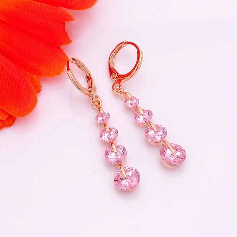 New Fashion Women/Girl's 18k Rose Gold Plated 6 Colors CZ Diamond Pierced Dangle Drop Earrings Jewelry Gifts