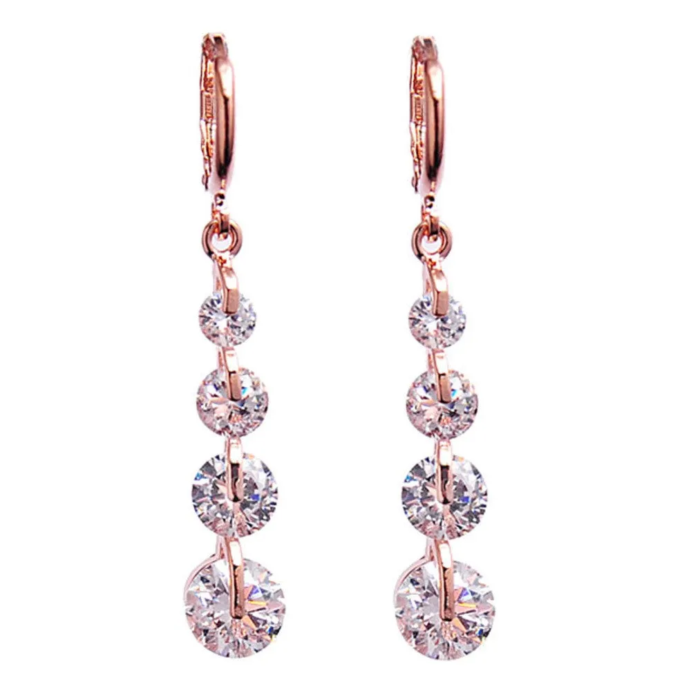 New Fashion Women/Girl's 18k Rose Gold Plated 6 Colors CZ Diamond Pierced Dangle Drop Earrings Jewelry Gifts