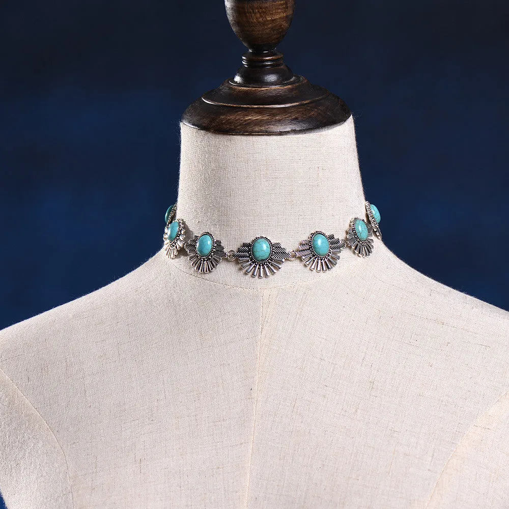 New Hot Boho Collar Choker Silver Necklace jewelry for women Fashion Ethnic style Bohemian Turquoise Beads neck