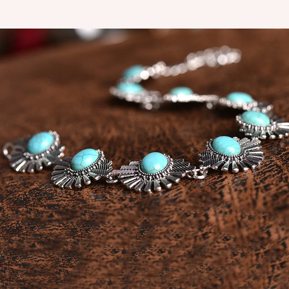 New Hot Boho Collar Choker Silver Necklace jewelry for women Fashion Ethnic style Bohemian Turquoise Beads neck