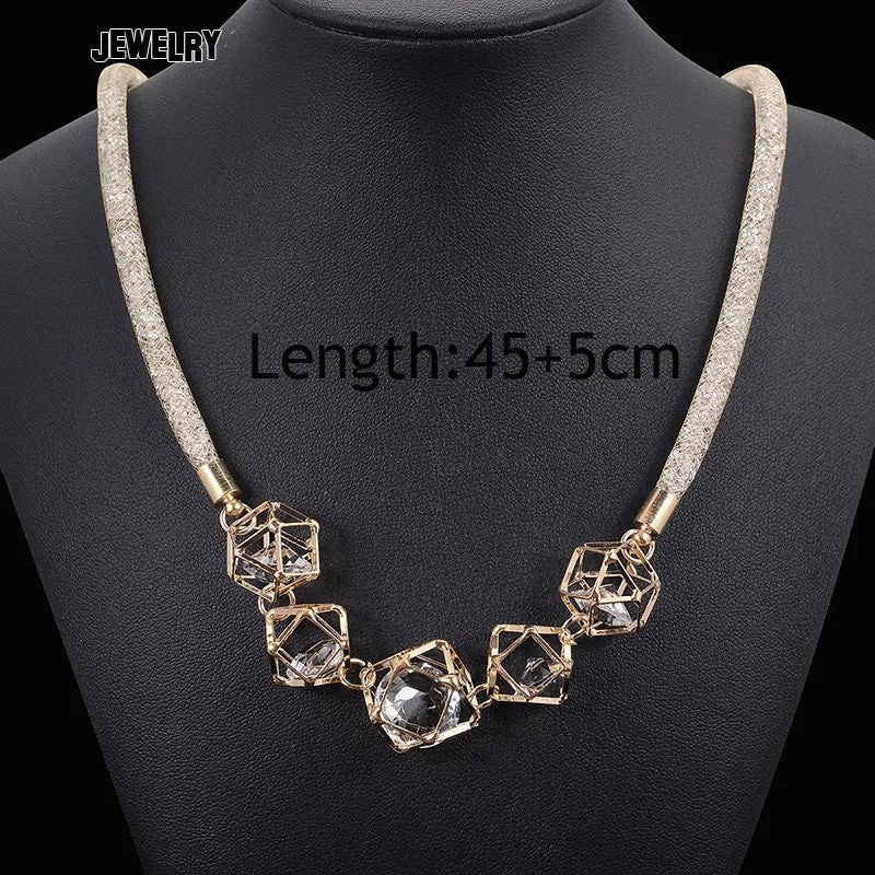 New Mesh Stardust Crystal Pendant Necklaces Women Summer Style Gold Plated Fashion Choker Necklace Statement Collier Femme