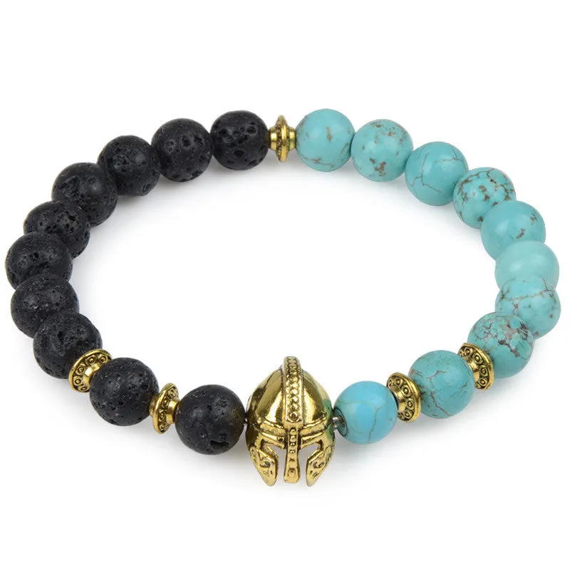 Owl Leopard Lion Head Buddha Beads Bracelet Charm Elastic Evil Eye Natural Stone Bracelet Hamsa Hand Lava Bracelet Men Helmet