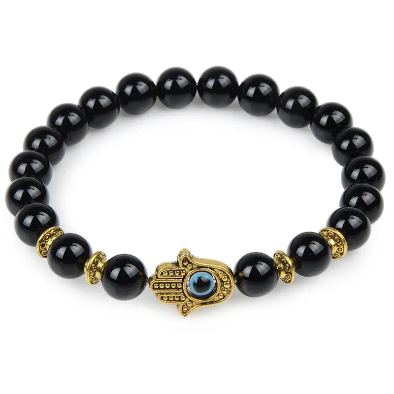 Owl Leopard Lion Head Buddha Beads Bracelet Charm Elastic Evil Eye Natural Stone Bracelet Hamsa Hand Lava Bracelet Men Helmet