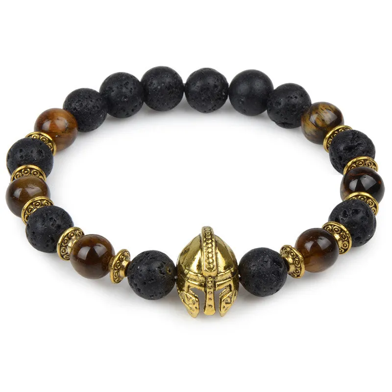 Owl Leopard Lion Head Buddha Beads Bracelet Charm Elastic Evil Eye Natural Stone Bracelet Hamsa Hand Lava Bracelet Men Helmet