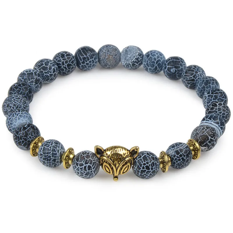 Owl Leopard Lion Head Buddha Beads Bracelet Charm Elastic Evil Eye Natural Stone Bracelet Hamsa Hand Lava Bracelet Men Helmet