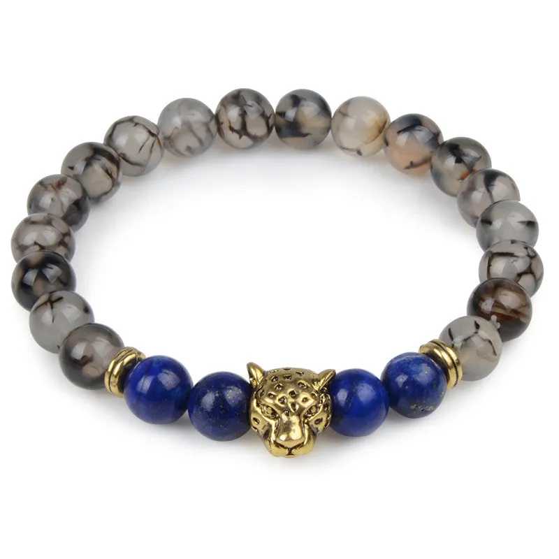 Owl Leopard Lion Head Buddha Beads Bracelet Charm Elastic Evil Eye Natural Stone Bracelet Hamsa Hand Lava Bracelet Men Helmet