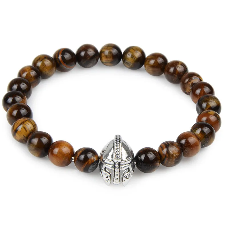 Owl Leopard Lion Head Buddha Beads Bracelet Charm Elastic Evil Eye Natural Stone Bracelet Hamsa Hand Lava Bracelet Men Helmet