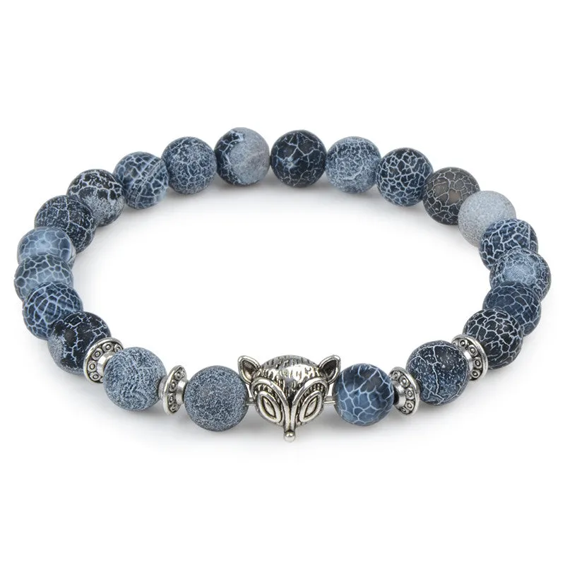 Owl Leopard Lion Head Buddha Beads Bracelet Charm Elastic Evil Eye Natural Stone Bracelet Hamsa Hand Lava Bracelet Men Helmet