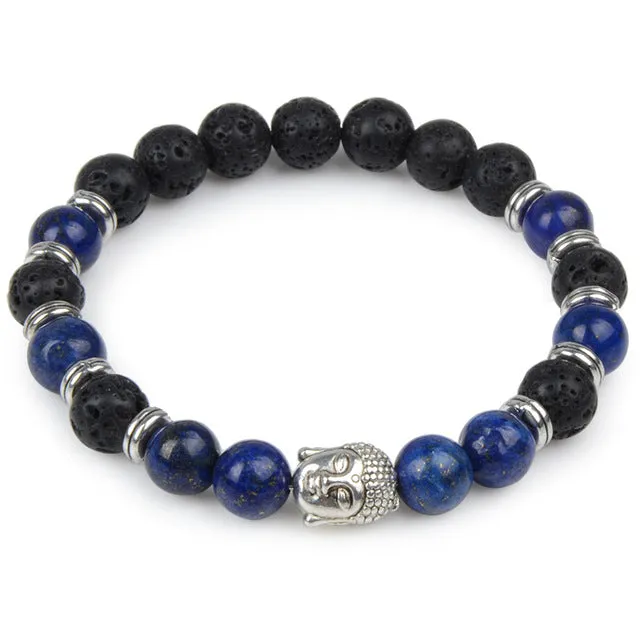 Owl Leopard Lion Head Buddha Beads Bracelet Charm Elastic Natural Stone Bracelet Animal Hand Lava Bracelet Men Helmet