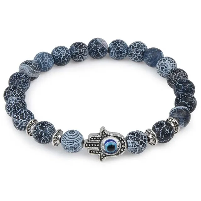 Owl Leopard Lion Head Buddha Beads Bracelet Charm Elastic Natural Stone Bracelet Animal Hand Lava Bracelet Men Helmet