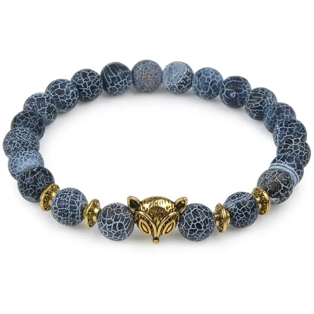 Owl Leopard Lion Head Buddha Beads Bracelet Charm Elastic Natural Stone Bracelet Animal Hand Lava Bracelet Men Helmet