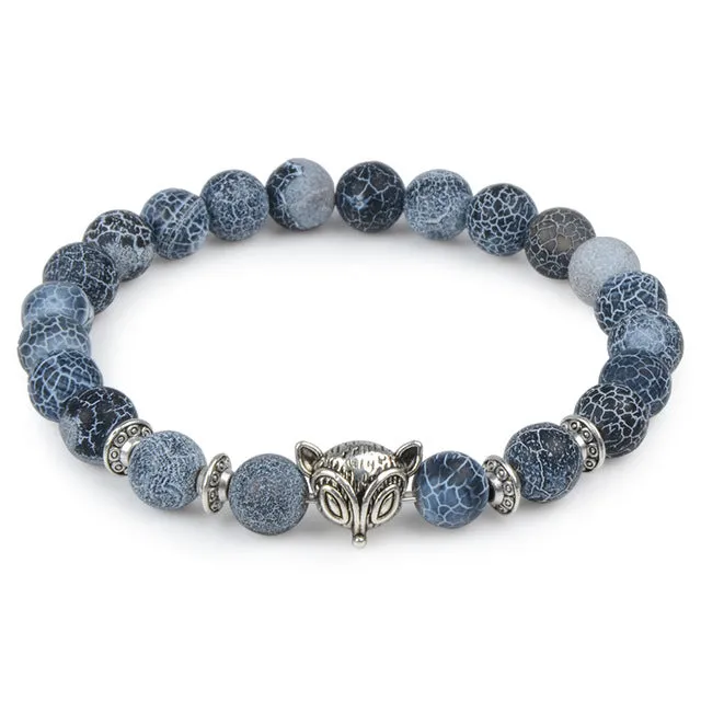 Owl Leopard Lion Head Buddha Beads Bracelet Charm Elastic Natural Stone Bracelet Animal Hand Lava Bracelet Men Helmet