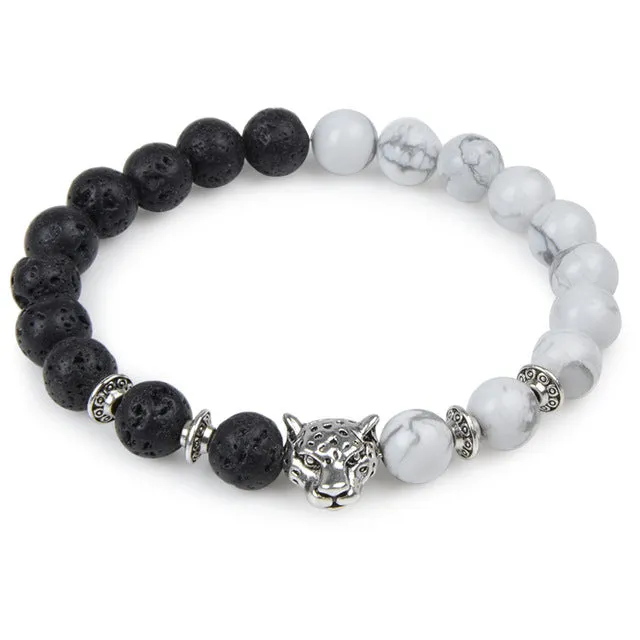 Owl Leopard Lion Head Buddha Beads Bracelet Charm Elastic Natural Stone Bracelet Animal Hand Lava Bracelet Men Helmet