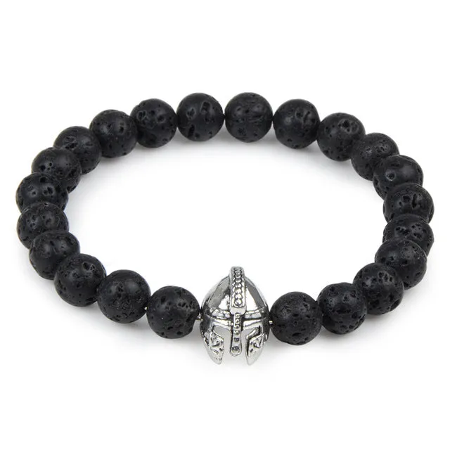 Owl Leopard Lion Head Buddha Beads Bracelet Charm Elastic Natural Stone Bracelet Animal Hand Lava Bracelet Men Helmet