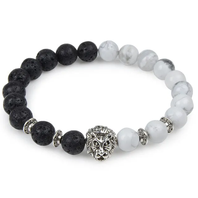 Owl Leopard Lion Head Buddha Beads Bracelet Charm Elastic Natural Stone Bracelet Animal Hand Lava Bracelet Men Helmet