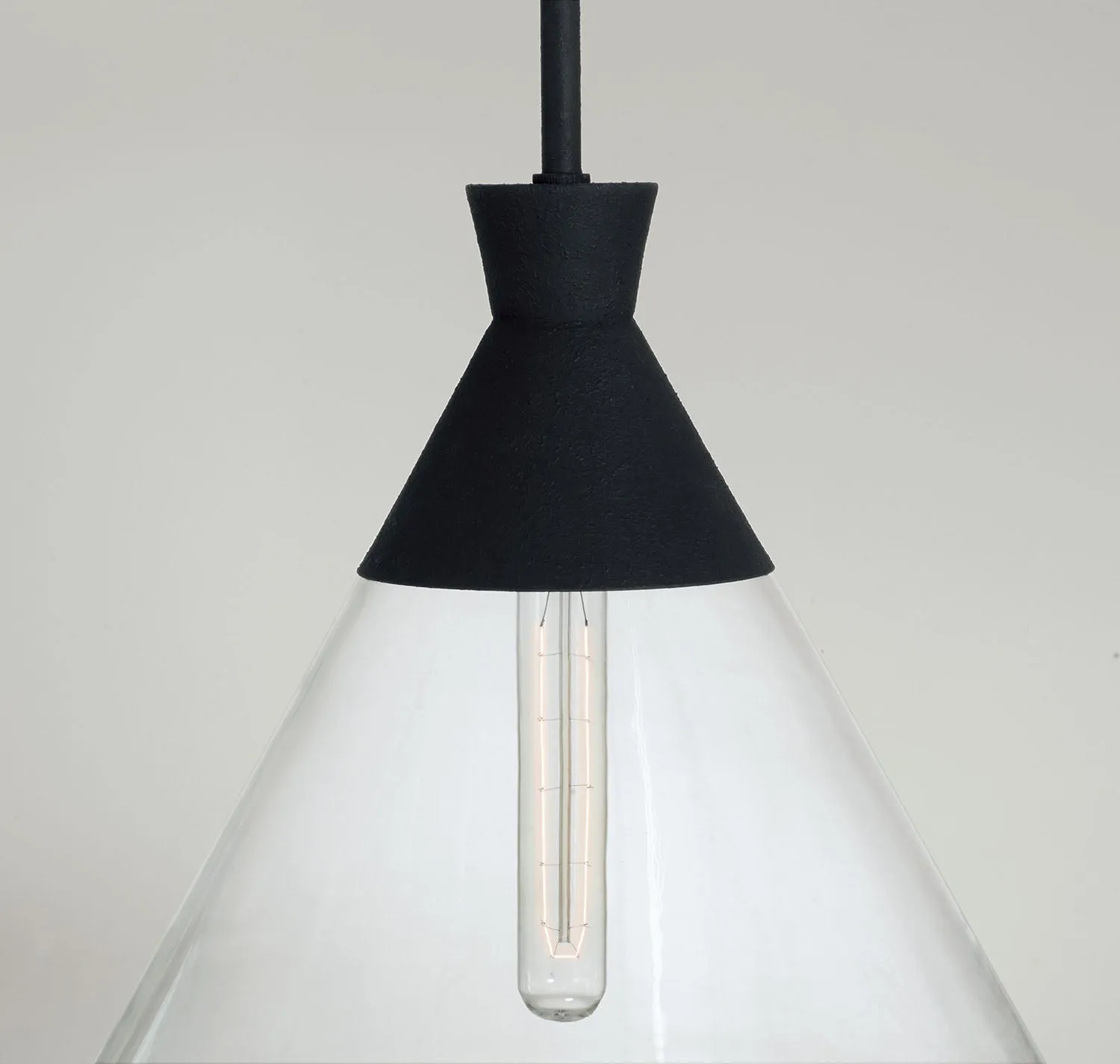 PALOMA 1-LIGHT CLEAR GLASS PENDANT, TEXTURED BLACK