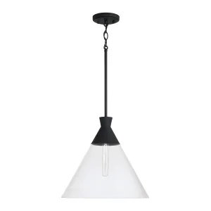 PALOMA 1-LIGHT CLEAR GLASS PENDANT, TEXTURED BLACK