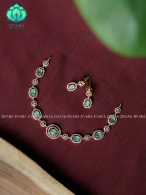 PASTEL GREEN -OVAL MOTIF - stylish and minimal elegant neckwear with earrings- Zivara Fashion