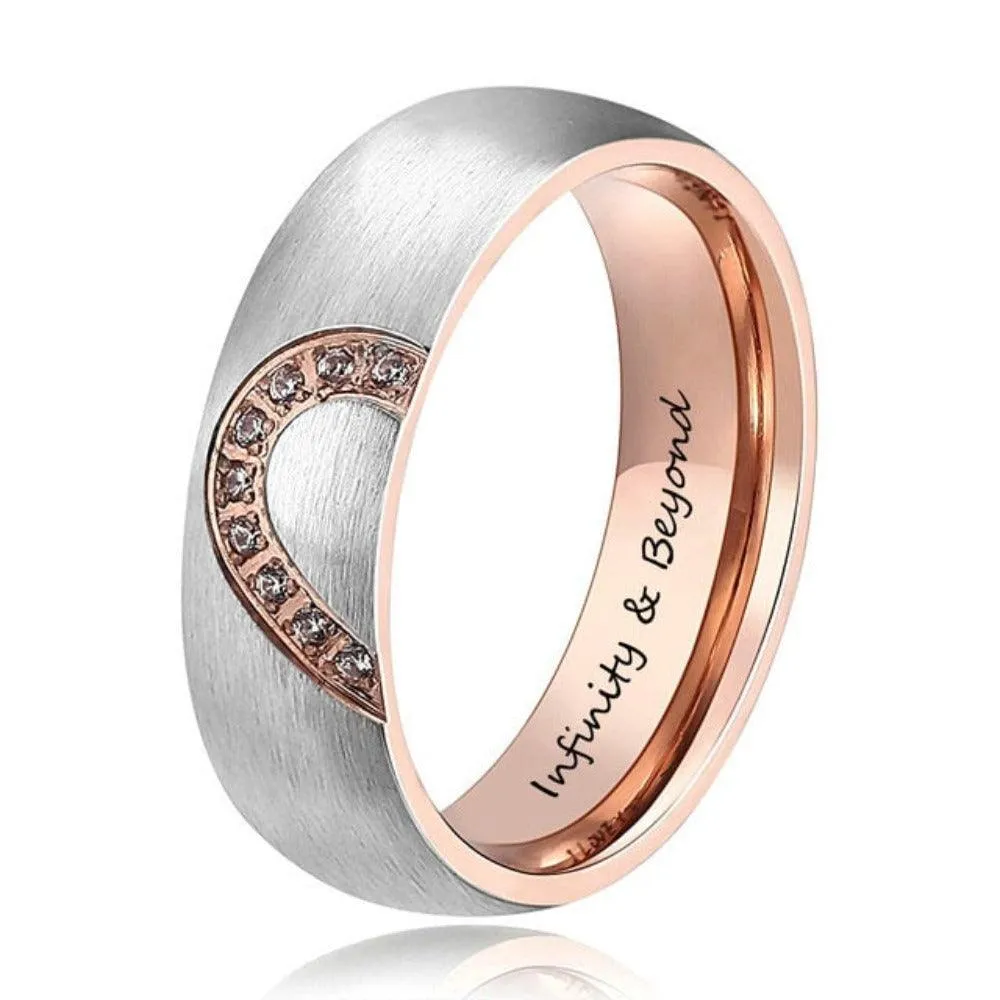 Personalized Couple’s Rings Custom Inner Engraving And Zirconia Stone Promise Unisex Ring