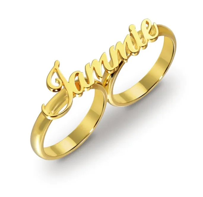 Personalized Double Finger Ring - Double Name Ring - Custom Two Finger Rings Women - Name Rings For Women - Unique Gift For Teenage, Girls