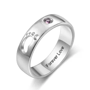 Personalized Hollow Baby Footprint Ring Solid Engagement Ring