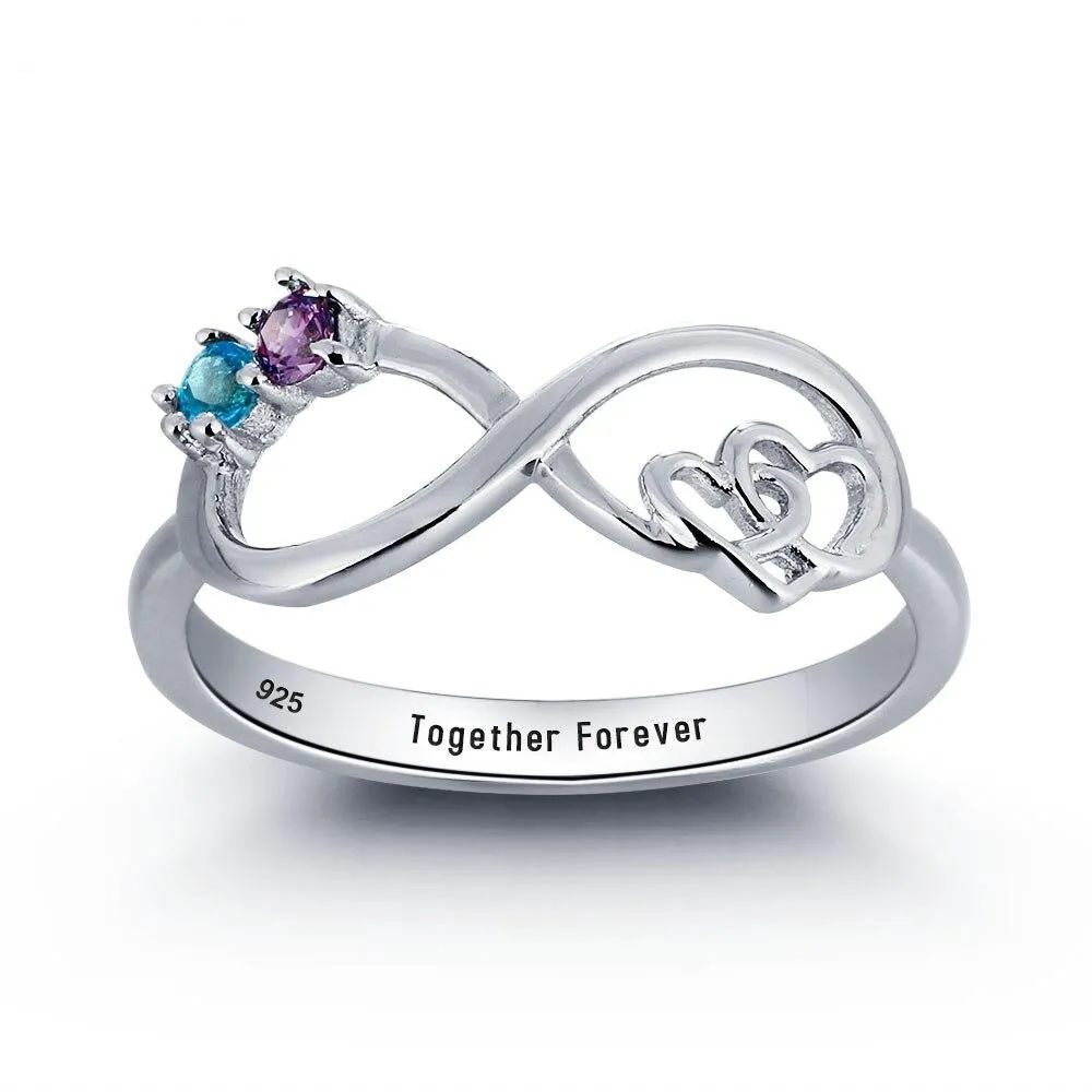 Personalized Infinity Love Promise Ring Customized Couple Stone 925 Sterling Silver Cubic Zirconia Ring Gift for Mother