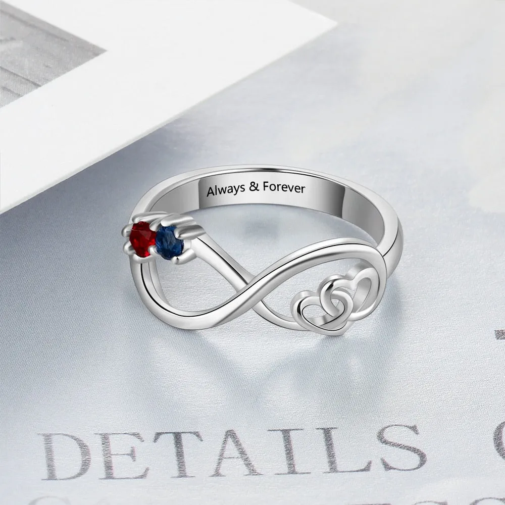 Personalized Infinity Love Promise Ring Customized Couple Stone 925 Sterling Silver Cubic Zirconia Ring Gift for Mother