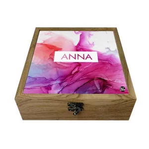 Personalized Jewellery Box in Wood for Women - Pink Watercolor