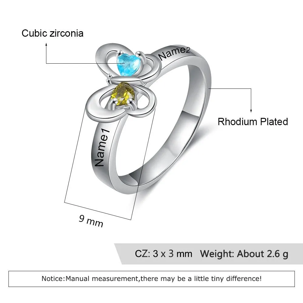 Personalized Solid 925 Sterling Silver Butterfly Rings Fashion Jewelry Gift