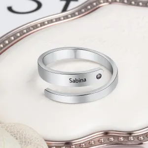 Personalized Stainless Steel Adjustable Wrap Rings For Women – Engrave Name And Customize Birthstone, 3 Color Options