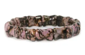 Pink Matrix Rhodonite Gemstone Bamboo Bangle Bracelet