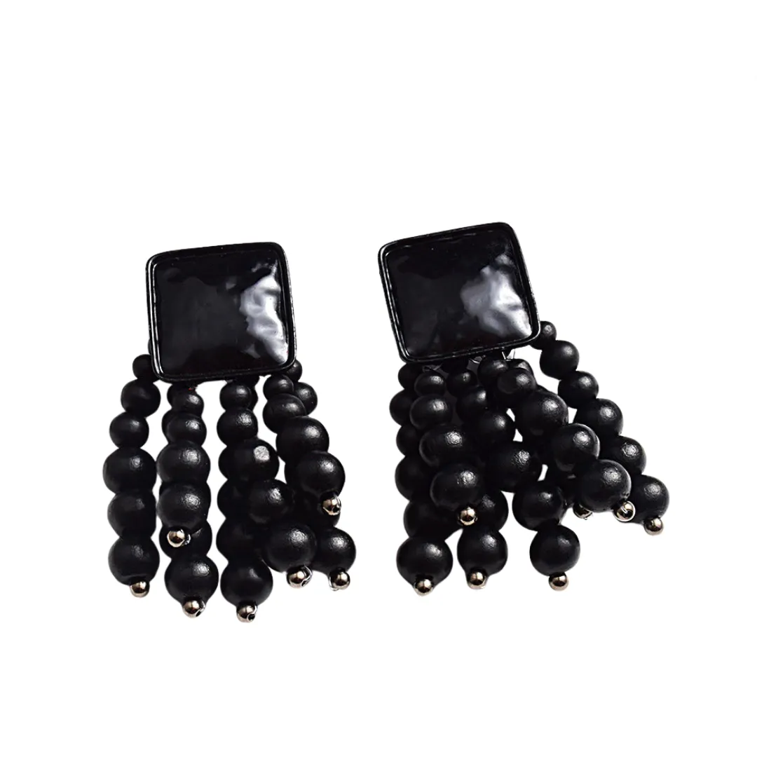 Pre Order:  Metal Wood Beads Tassel Earrings