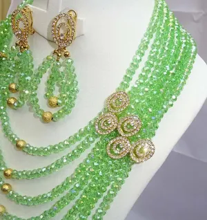 PrestigeApplause Crystal Green Multi Layers African Bridal Wedding Beads Jewellery Set