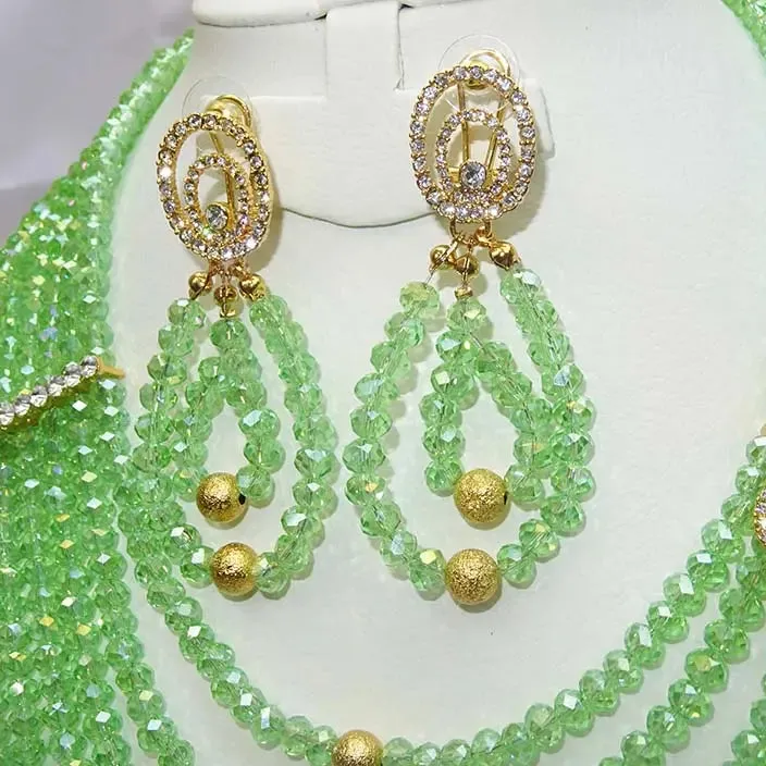 PrestigeApplause Crystal Green Multi Layers African Bridal Wedding Beads Jewellery Set