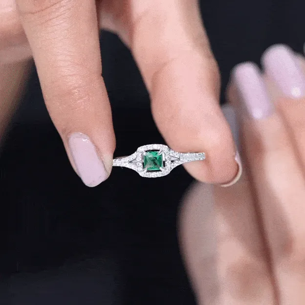 Princess Cut Lab Grown Emerald Designer Ring with Diamond Split Shank