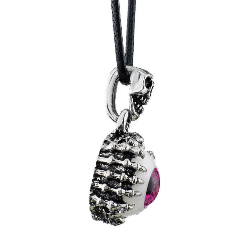 Punk Men's Skeleton Skull Eyes silver tone Titanium Stainless Steel leather chain Pendant Necklace