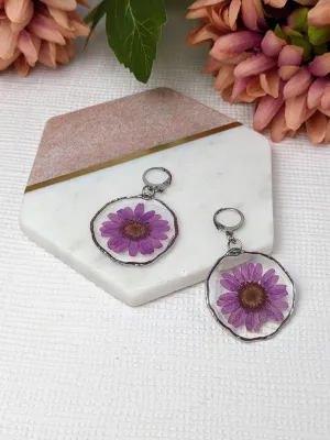 "Daisy" Purple Daisy Real Flower Sleeper Earrings