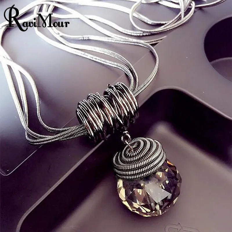 RAVIMOUR Long Necklace Black Chain Drop Crystal Women Necklace Jewelry 8Style Maxi Necklaces & Pendants Kolye 2017 NEW YEAR GIFT