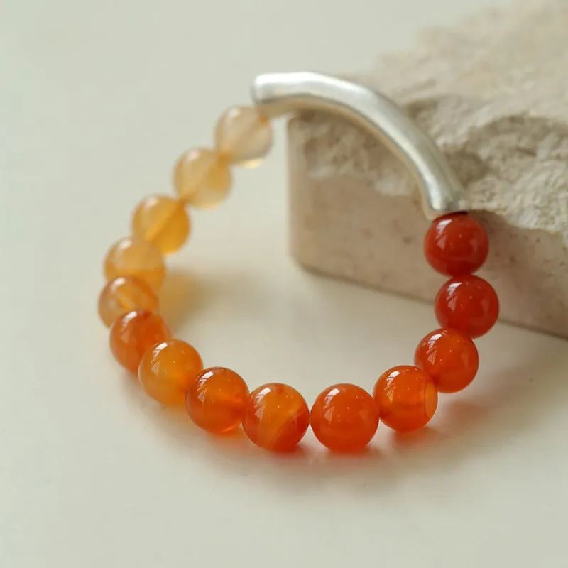 Red  Agate Gradient Silver Tube Stretch Bracelet