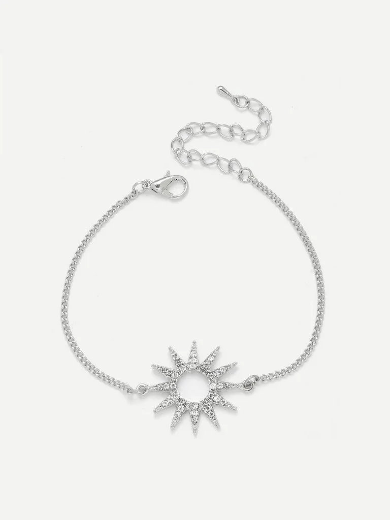 Rhinestone Detail Sun God Charm Chain Bracelet