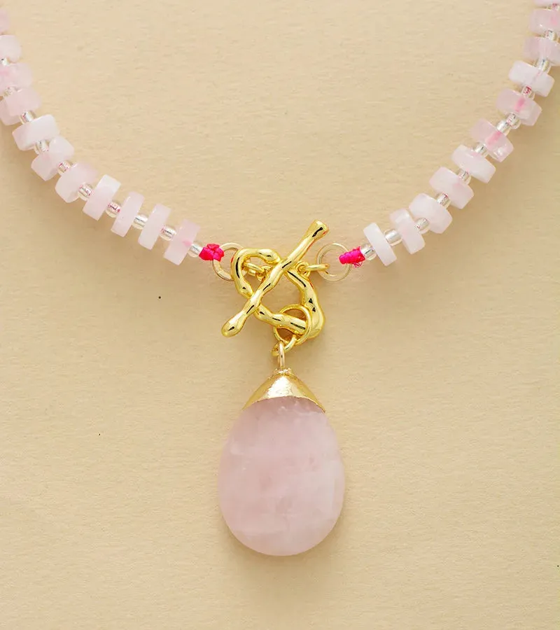 Rose Quartz Waterdrop Lariat Necklace