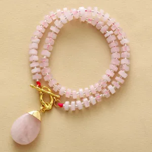 Rose Quartz Waterdrop Lariat Necklace