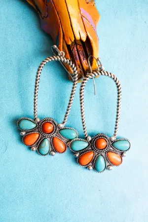 SALE! Orange and Turquoise Brookdale Silvertone Earrings