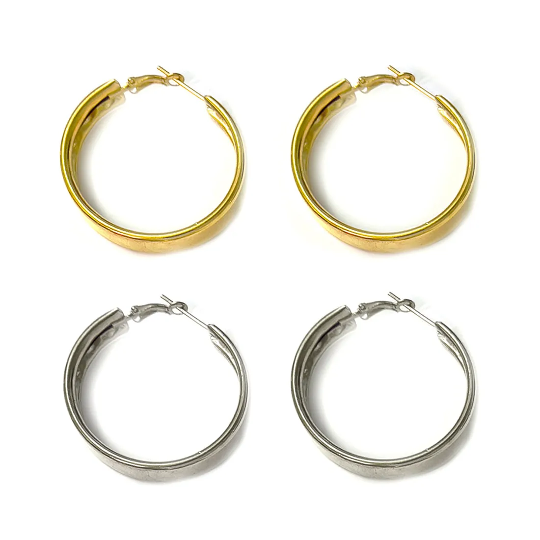 Set of 2 Contemporary Gold & Silver Hoops for Office and Everyday purpose for women