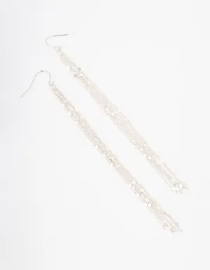 Silver Multi Row Chain Drop Earrings