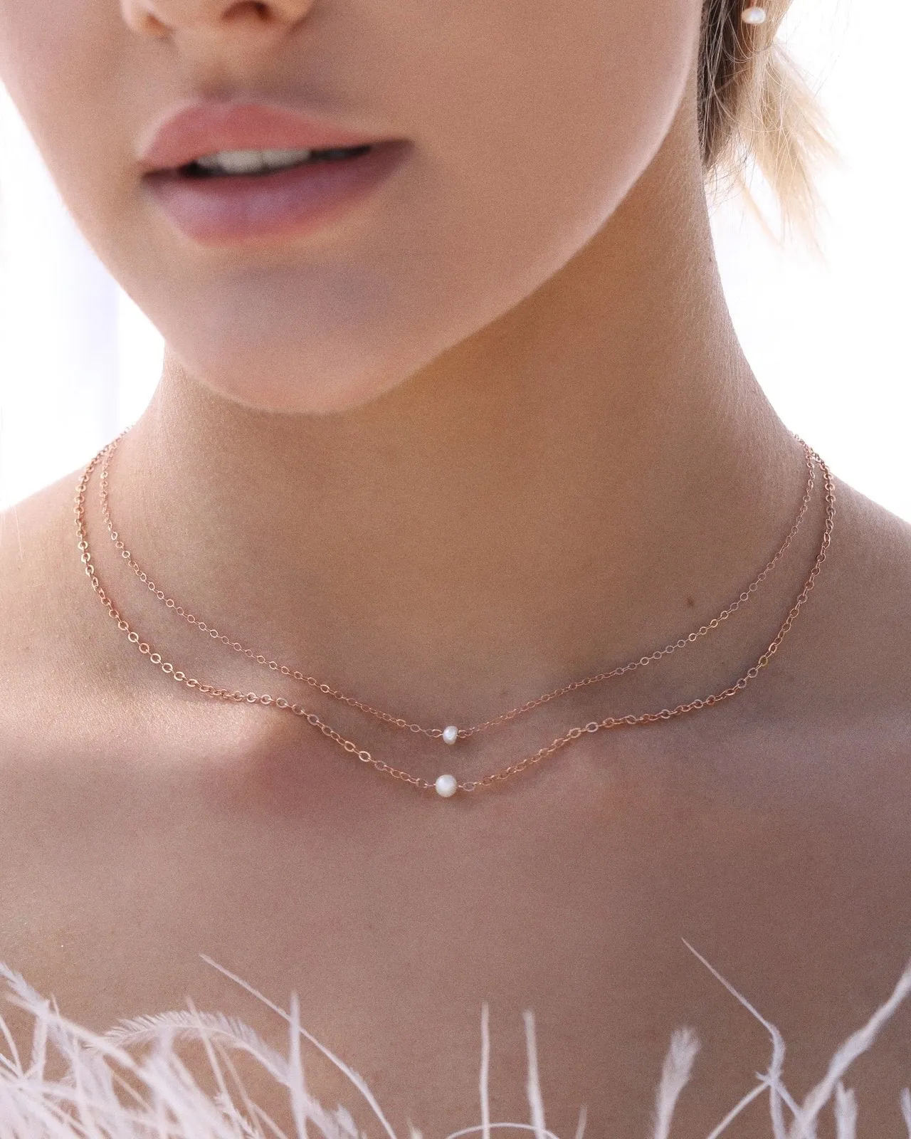 Small Freshwater Pearl Necklace  - 14k Rose Gold Fill