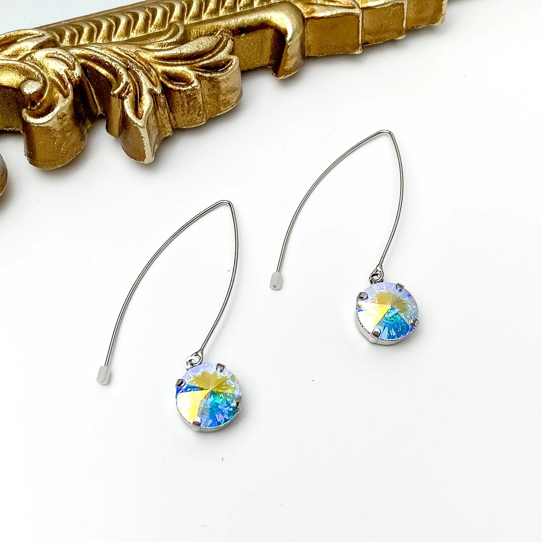 Sorrelli | Nadine Dangle Earrings in Palladium Silver Tone with Round Aurora Borealis Crystals